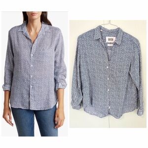 GRAYSON Women’s The Hero Buttondown Linen Birds Print in Navy Blue